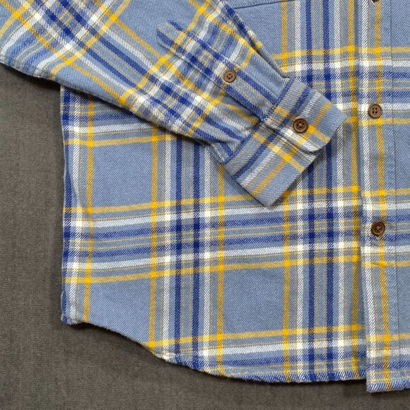 Old Navy Mens XL Plaid Flannel Button-Up Shacket Blue Yellow Cotton Regular Fit - Picture 7 of 12